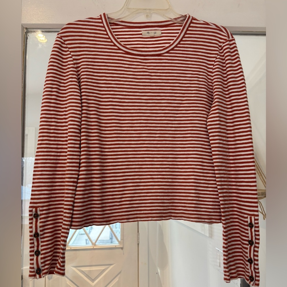 Madewell Orange and White Striped Long-Sleeve Tee